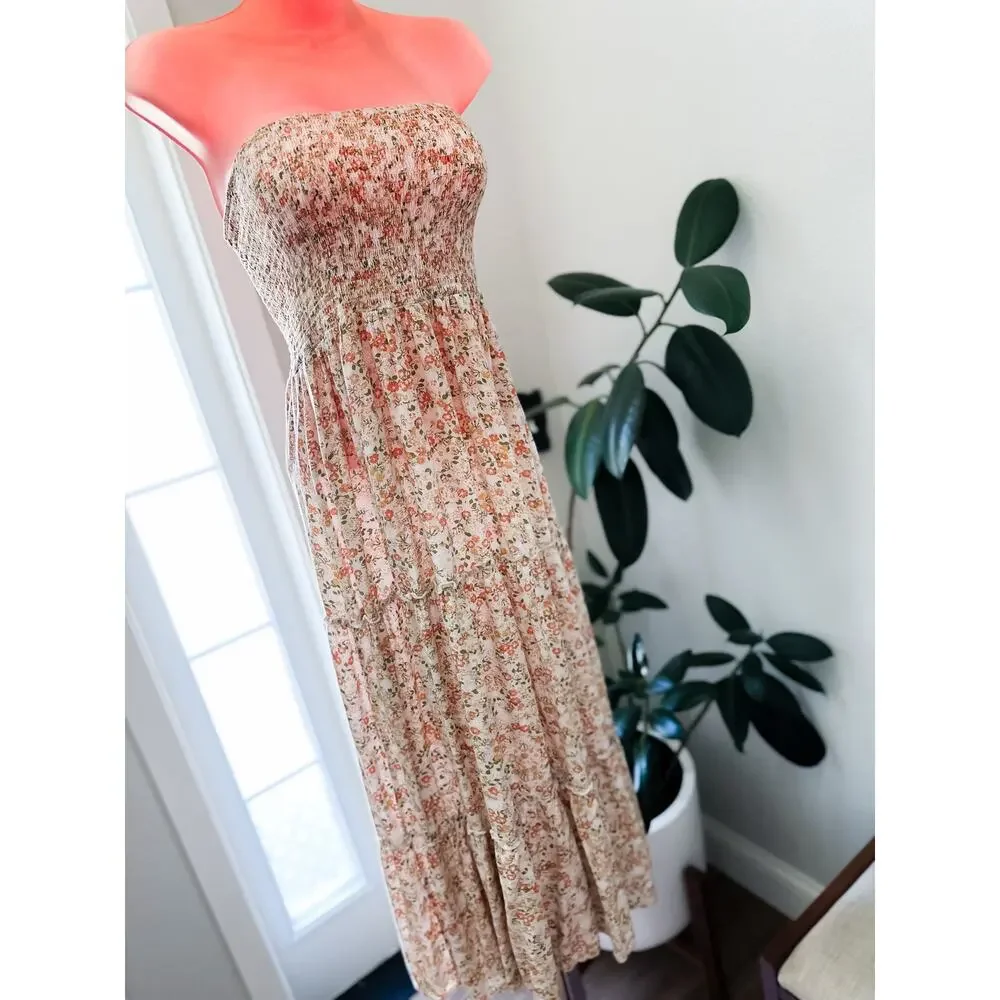 Twirl into Flowers strapless Smocked flowy blooming floral Maxi dress
